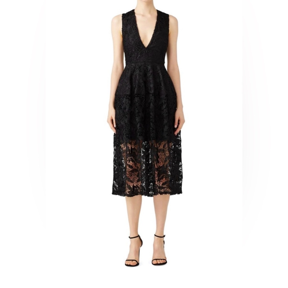 NICHOLAS Black Mosaic Lace Midi Dress Size 10